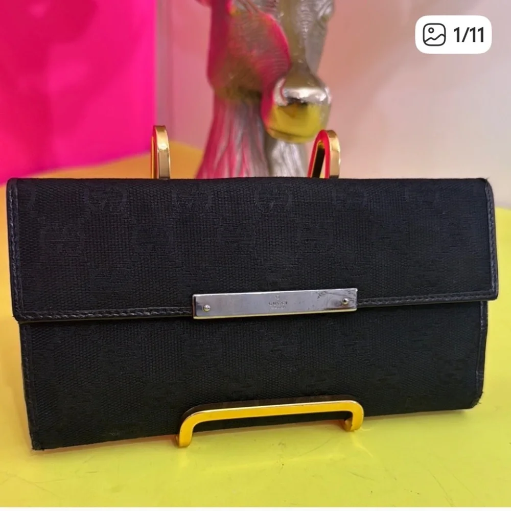 Gucci Black & Silver Monogram Wallet